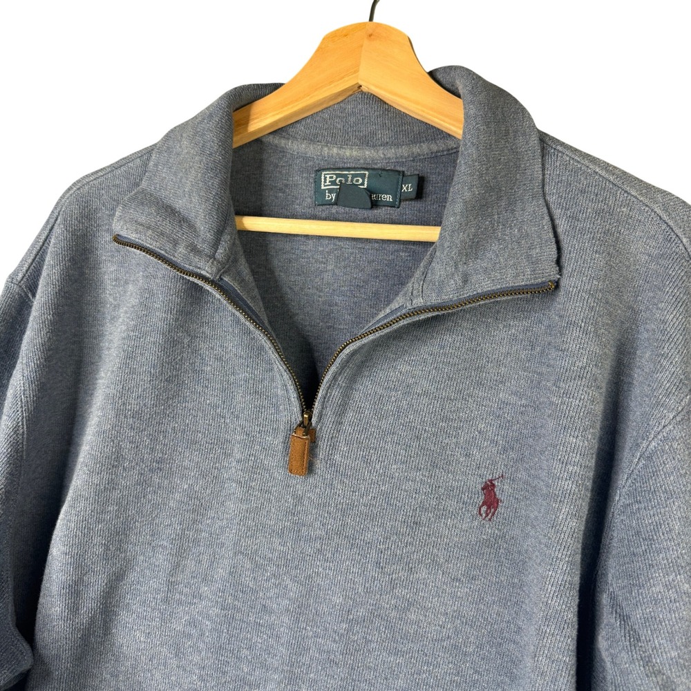 Polo Ralph Lauren Mens XL Blue Heather Cotton Quarter Zip Pullover Sweater